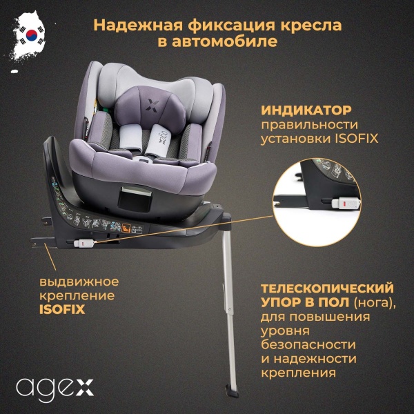 Автокресло Agex Comfort i-Fix 360 (0-36 кг), Grey (Серый)